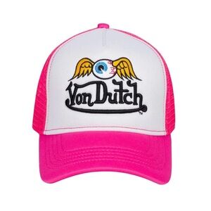 SOLD NWT! Von Dutch Hot Pink Flying Eyeball Wordmark Trucker Hat - One Size